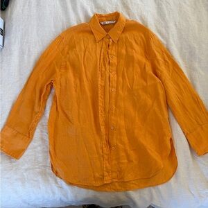 Zara Orange Oversized Button Down Linen Shirt